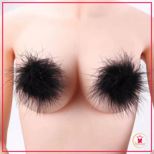 Fluffy Reusable Nipple Covers for Women - Black / Free Size