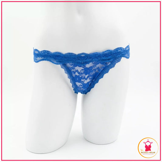 Lace Embroidered T-Shape Panty - Blue