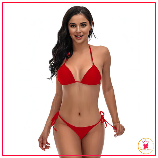 Cozy Bikini Bralette and Panty Set - Red