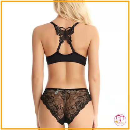 Butterfly Lace Floral Lingerie Set (Front Open)