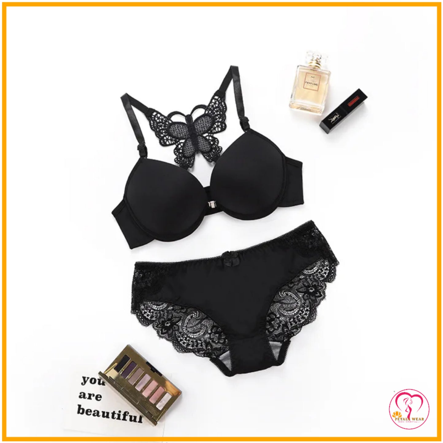 Butterfly Lace Floral Lingerie Set (Front Open)