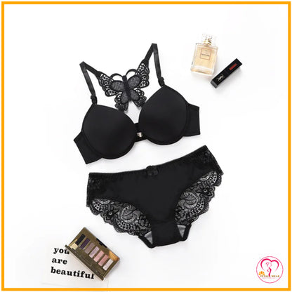 Butterfly Lace Floral Lingerie Set (Front Open)