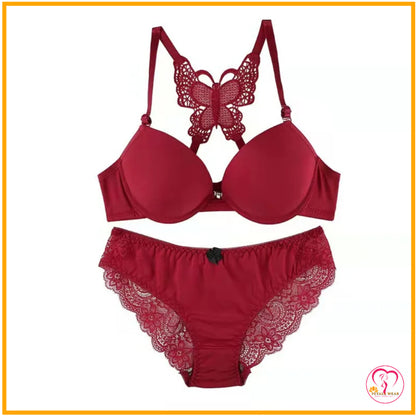 Butterfly Lace Floral Lingerie Set (Front Open)
