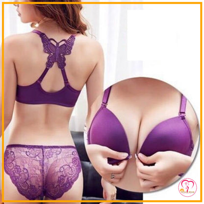 Butterfly Lace Floral Lingerie Set (Front Open)