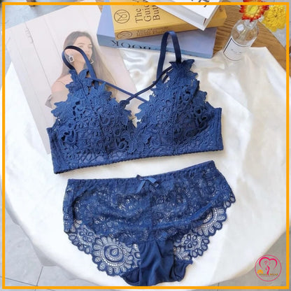 Lace Cross-Bandage Padded Bra Set
