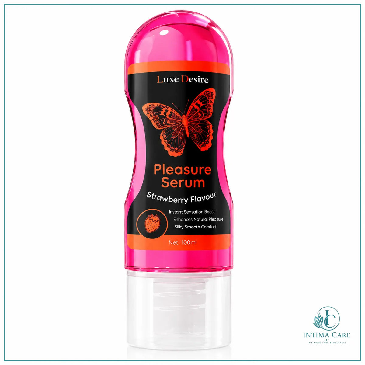 Intima Care Strawberry Water-Based Lubricant 100ml bottle with bottom opening dispensing cap