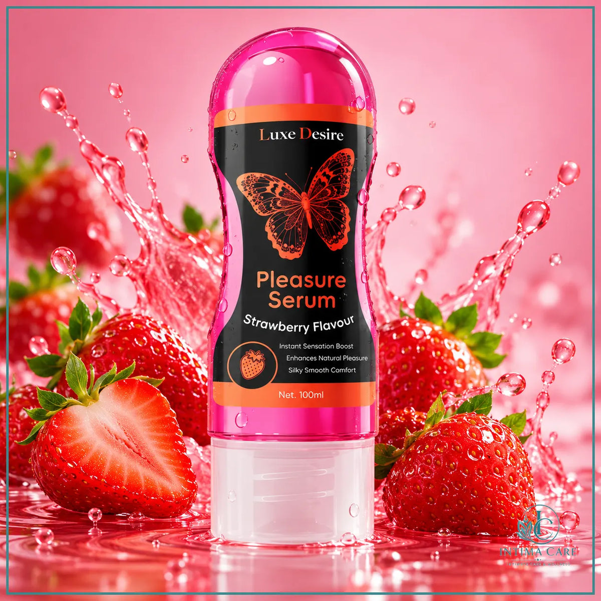 Intima Care flavored water-based personal lubricant 100ml available in Strawberry Banana and Grapes