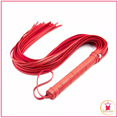 Leather feel roleplay whip close-up product view
