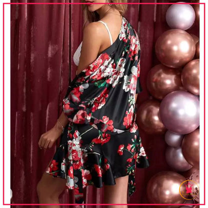 Luxurious 3 Pcs Nightwear Set for Women – Free Size Satin Gown

