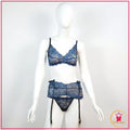 Premium Floral Lace Three Piece Lingerie Set
