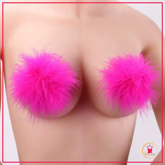 Fluffy Reusable Nipple Covers for Women - Pink / Free Size