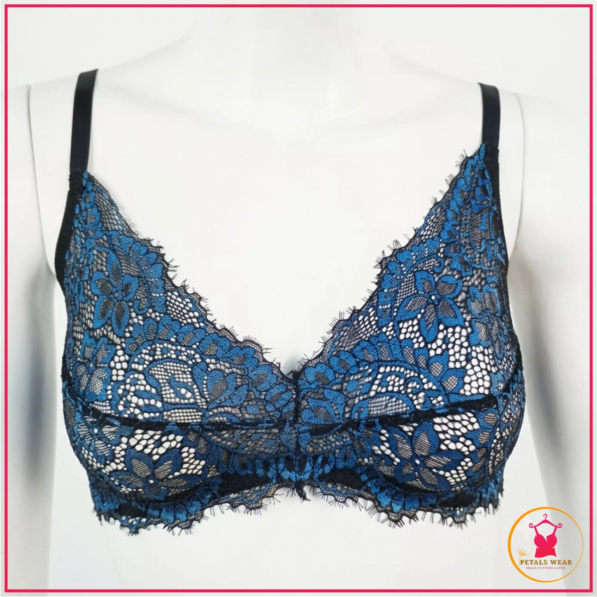 Women's Floral Lace Bra Panty Garter Lingerie Set
