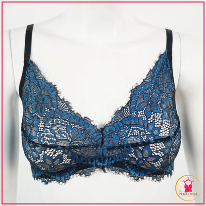 Women's Floral Lace Bra Panty Garter Lingerie Set
