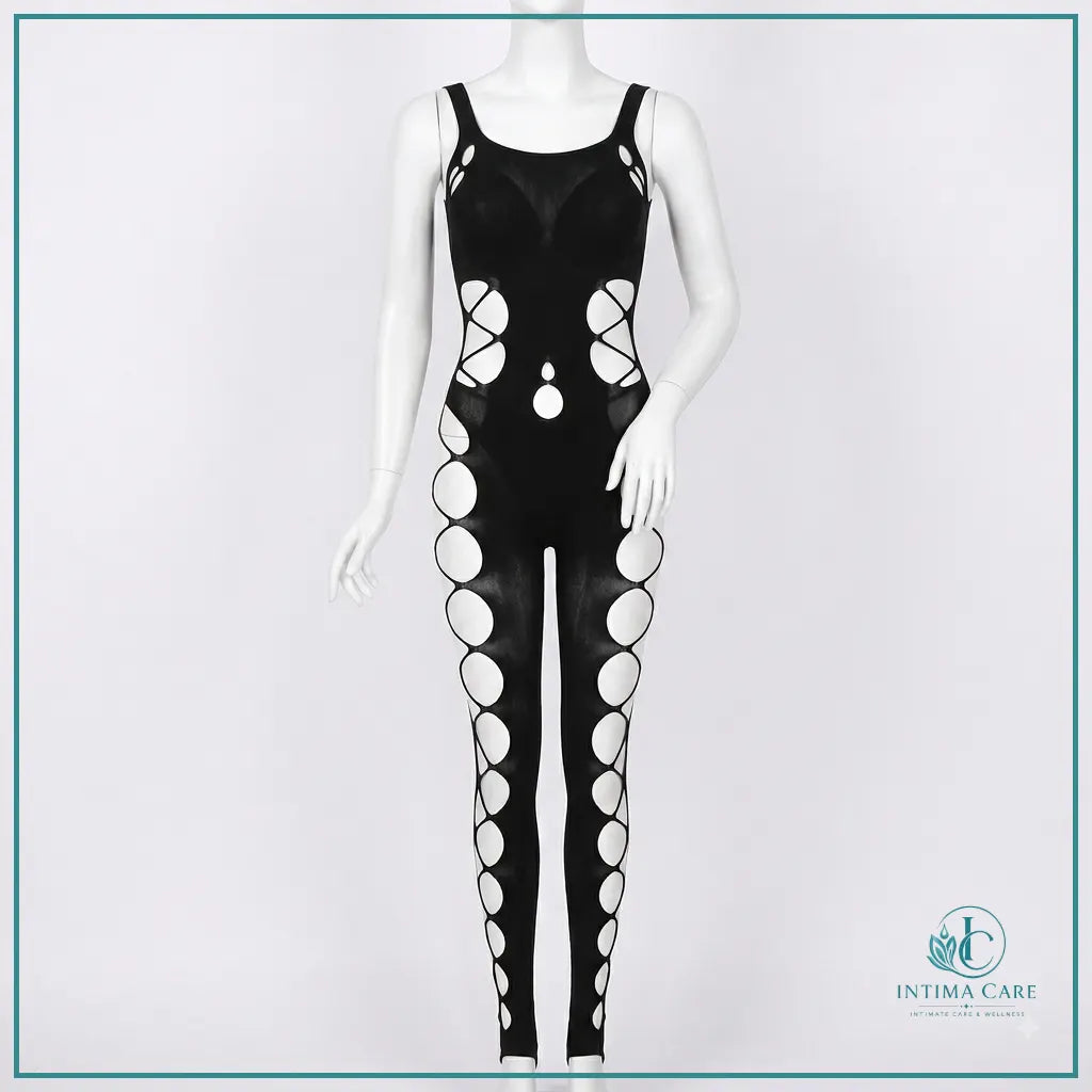 Women's black bodystocking with hollow out design