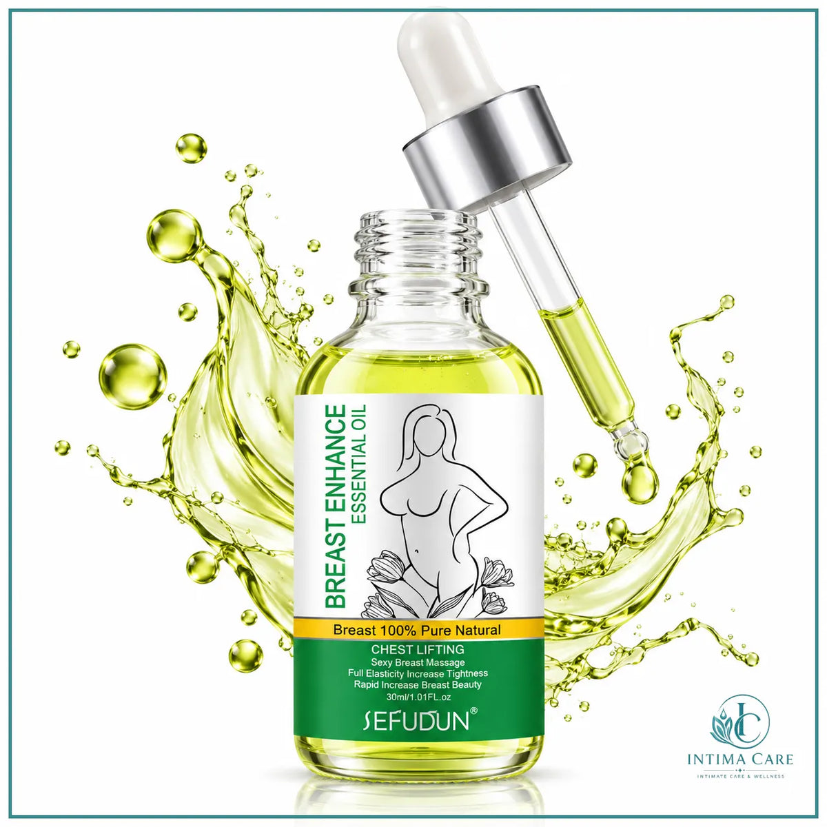 Breast massage oil 30ml with grape seed oil and vitamin E at Intima Care Pakistan