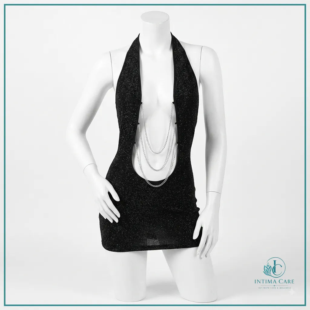 Chain halter backless mini lingerie dress for women