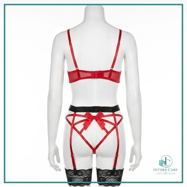 Christmas lingerie set featuring matching top, garter and panty