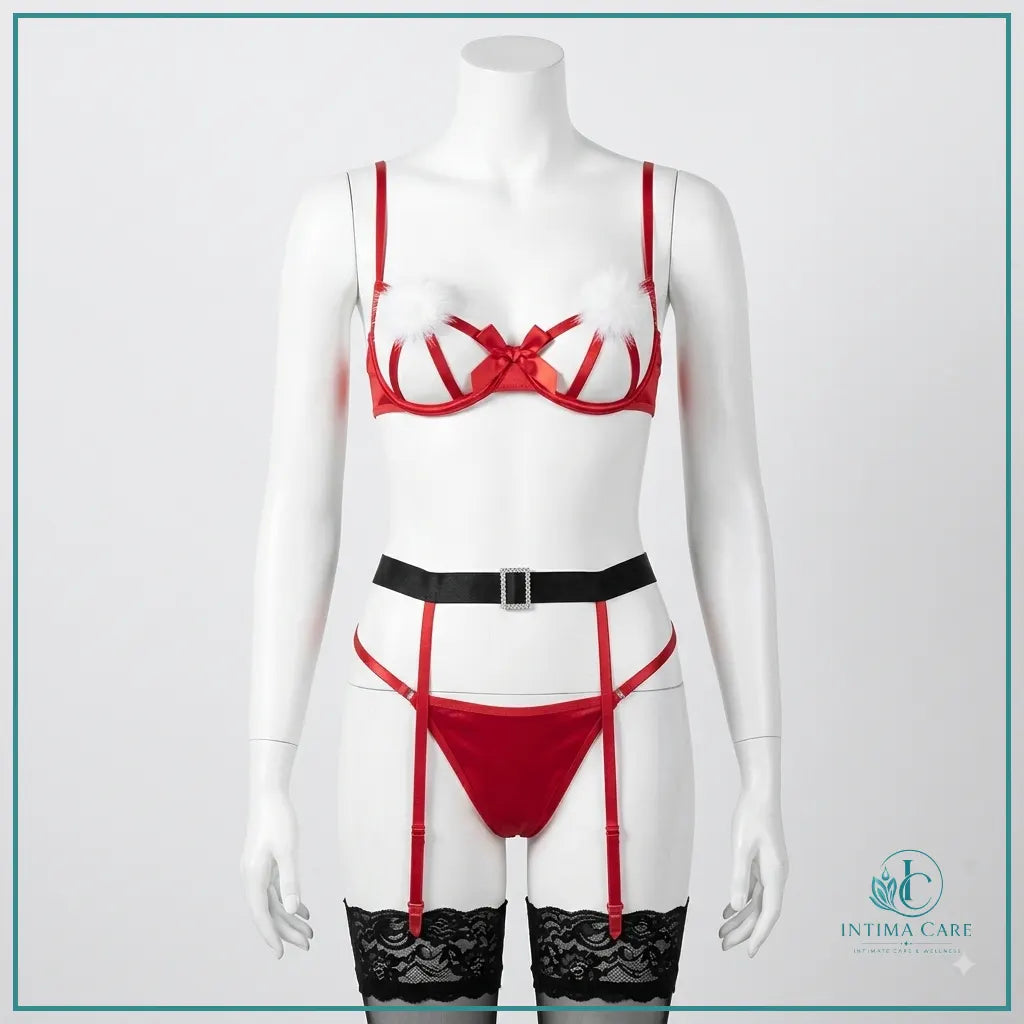 Christmas premium mesh 3 piece lingerie set for women