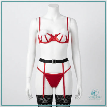 Christmas premium mesh 3 piece lingerie set for women