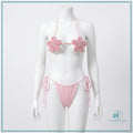 Floral beaded halter neck bikini set for women