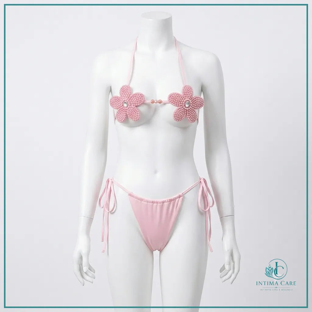 Floral beaded halter neck bikini set for women