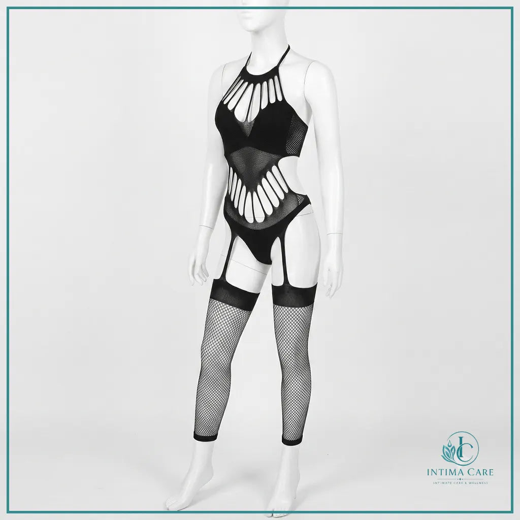 Women's full body stocking with open crotch design