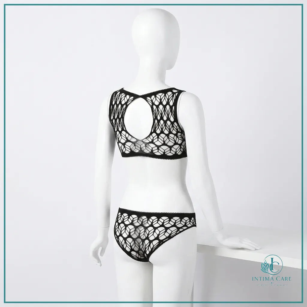 Women's hollow out lingerie set featuring a coordinated top and panty