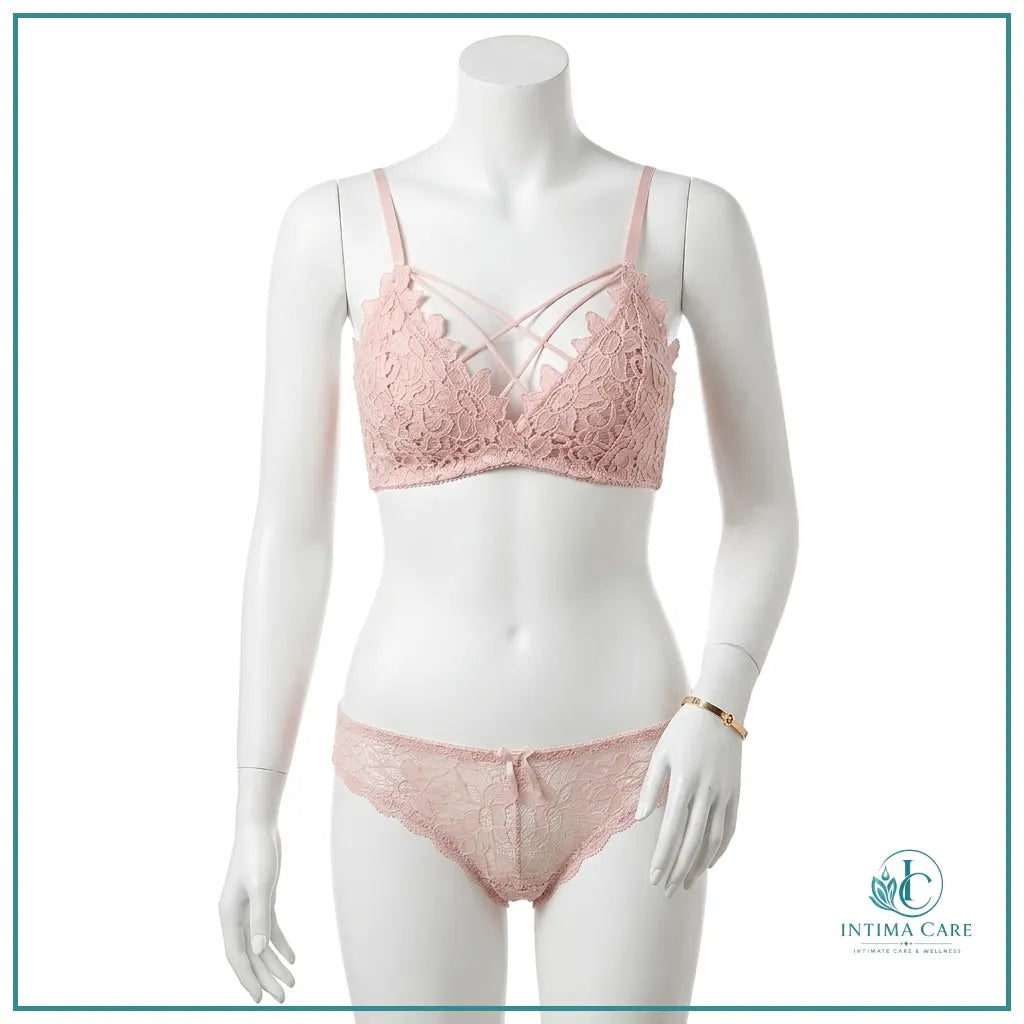 Lace cross-bandage padded bra and panty set for women
