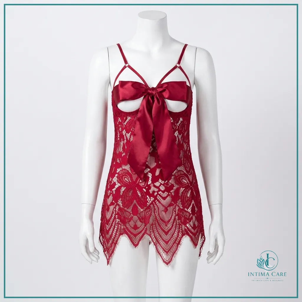 Lace embroidered sheer nightwear with bow detail for women