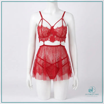 Eyelash lace night dress lingerie set for women at Intima Care