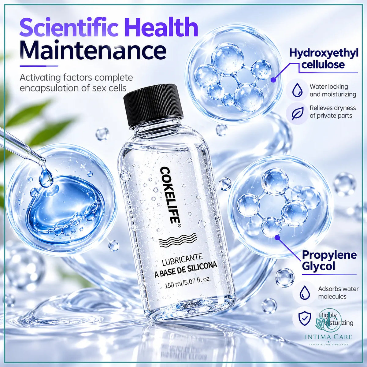 Silicone based lubricant 150ml product presentation with two clear bottles