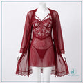 Luxury sheer mesh babydoll robe set with matching panty for women