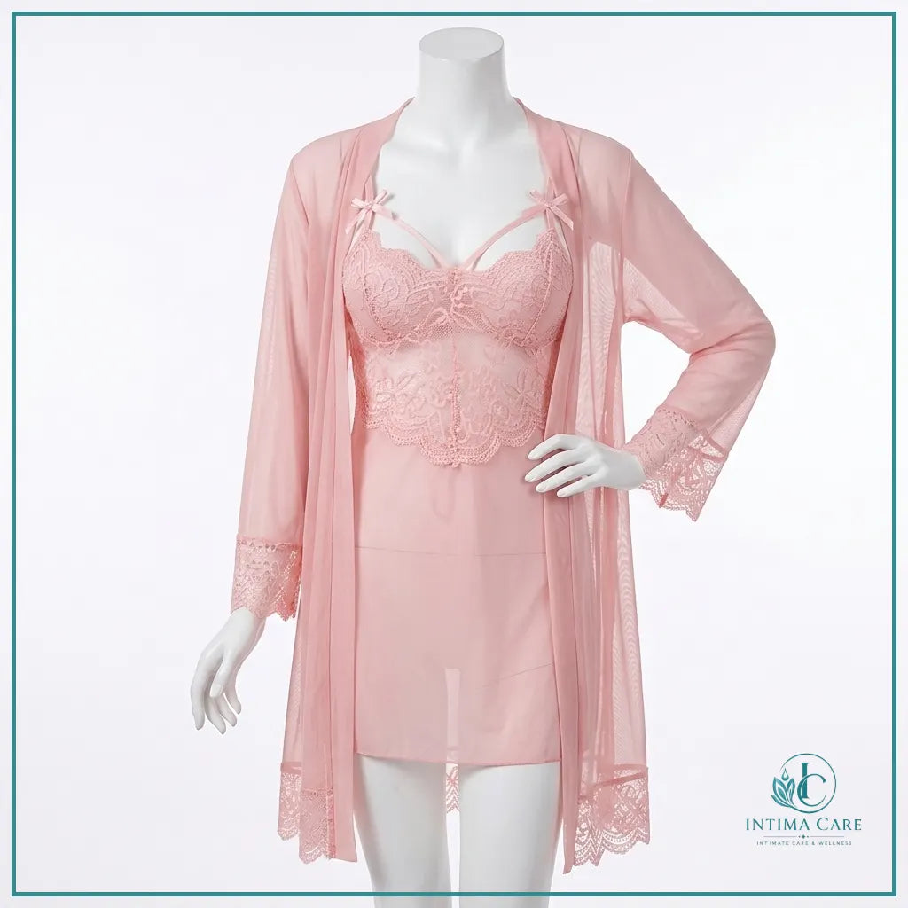 Sheer mesh robe lingerie set for bridal and honeymoon nightwear