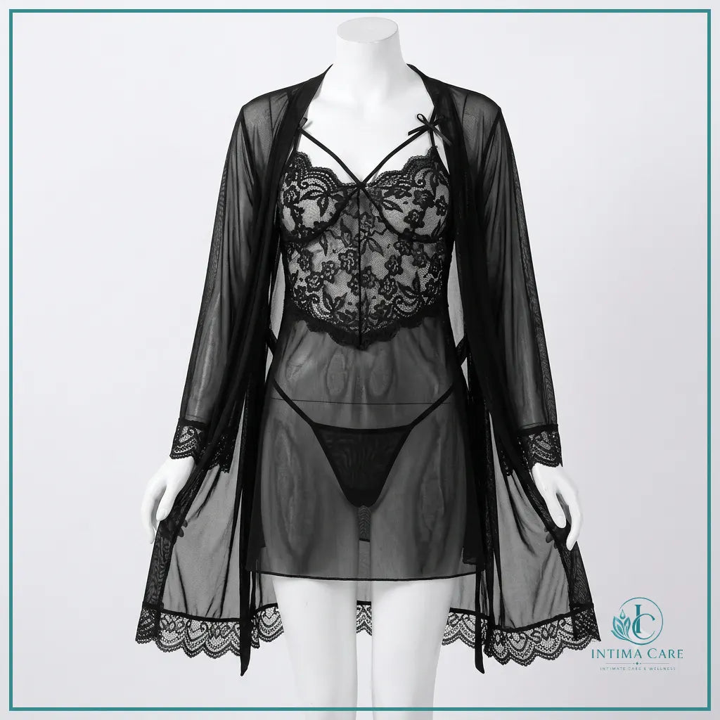 Elegant mesh babydoll lingerie set for romantic nightwear