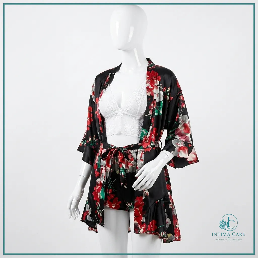 Printed satin bridal three piece nightwear set for women