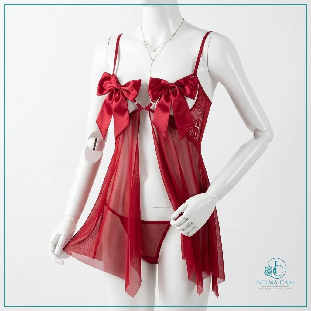 Sheer mesh honeymoon nighty dress with matching panty for romantic bridal nightwear