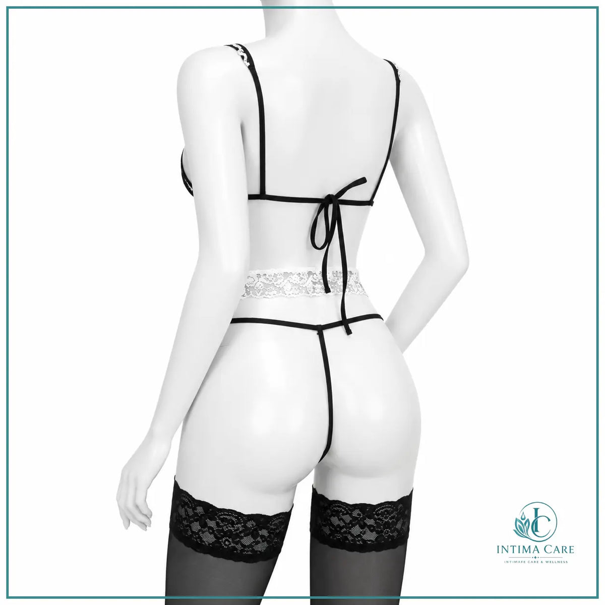 Women's lace teddy lingerie with plaid patchwork design