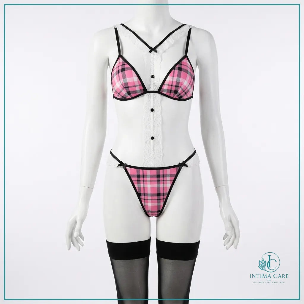 Plaid patchwork lace teddy bodysuit for women
